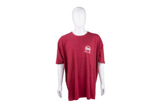 Primary Arms Chest Logo T-Shirt in Cardinal red has short sleeves.